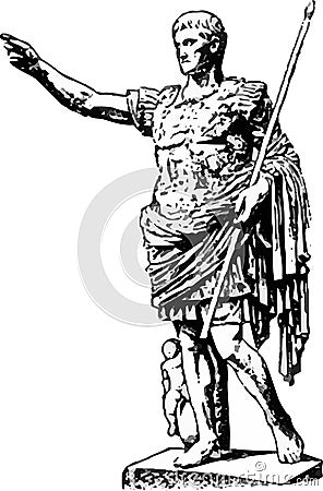 A beautiful monument to the emperor Augustus on a white background in gray Vector Illustration